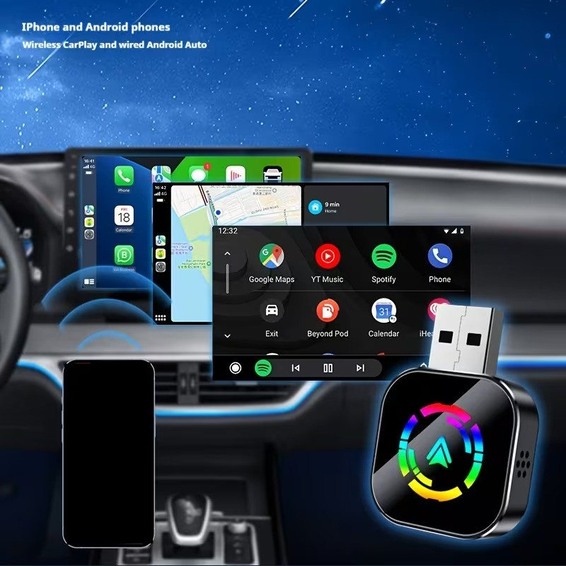 کارپلی و اندروید اتو مدل Wireless CarPlayAndroid Auto Q1AS به همراه مبدل USB به USB-C