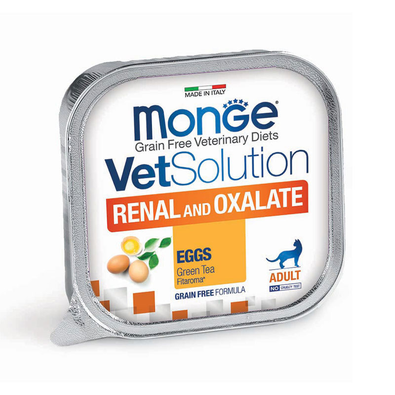 غذای کاسه‌ای گربه بالغ مونژه مدل Monge VetSolution Renal And Oxalate Feline مناسب مشکلات گوارشی طعم تخم مرغ و چای سبز وزن 100 گرم