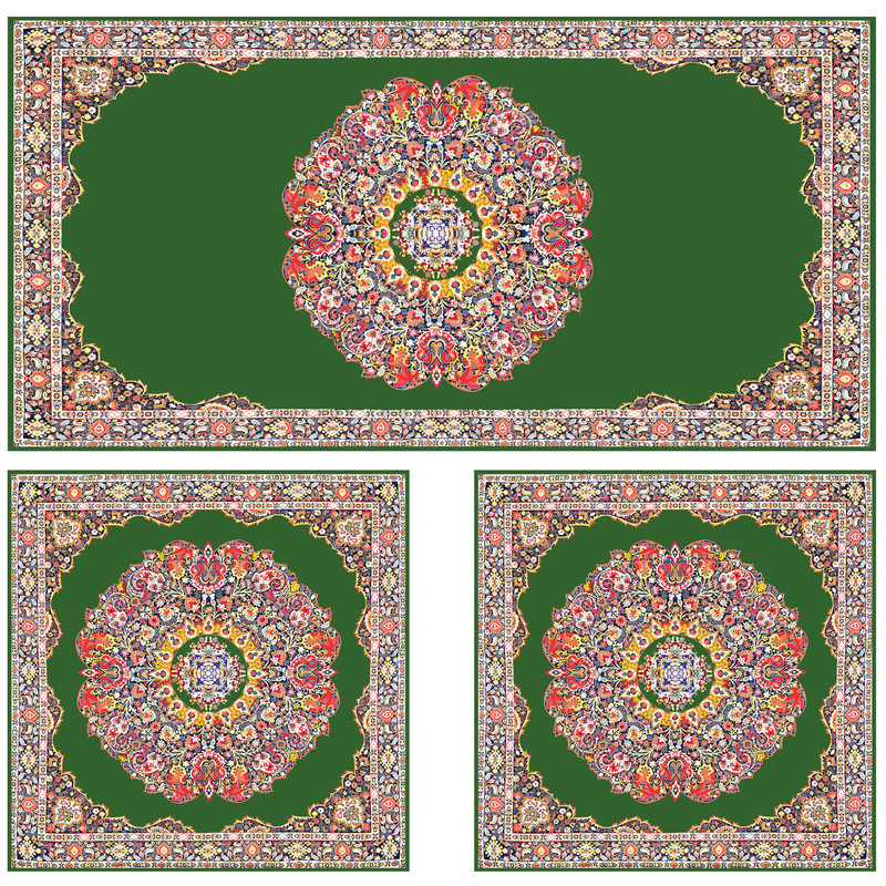 ست رومیزی سه تکه مستطیل مربع طرح ترمه کد 9920.19