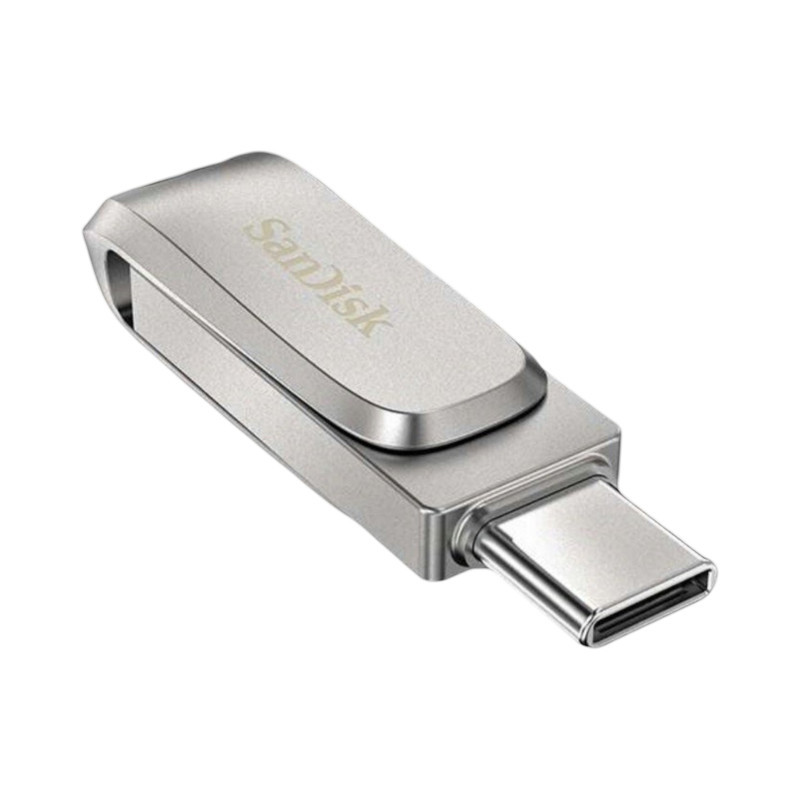 فلش مموری سن دیسک مدل Ultra Dual Drive Luxe ظرفیت 64 گیگابایت با رابط تایپ سی و USB 3.2 Gen 1، سرعت خواندن 400 مگابایت بر ثانیه، طراحی تاشو و سازگار با سیستم‌عامل‌های Android، PC، Mac و iPad Pro