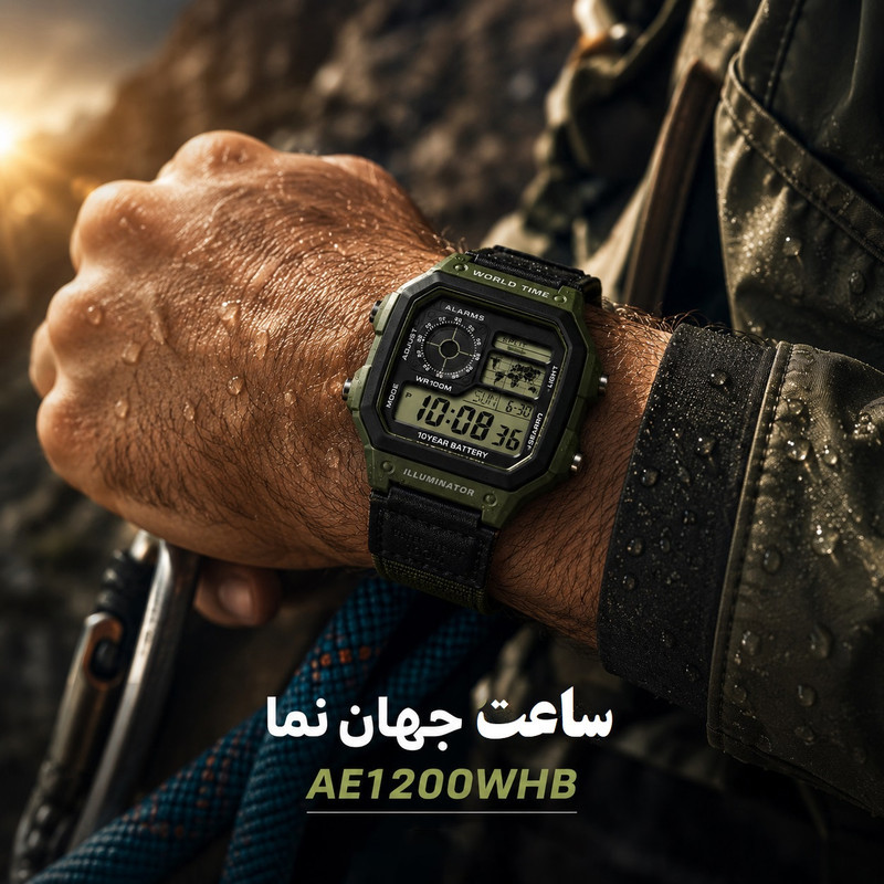 ساعت دیجیتال جهان نما موتور ژاپن مدل AE-1200WHB