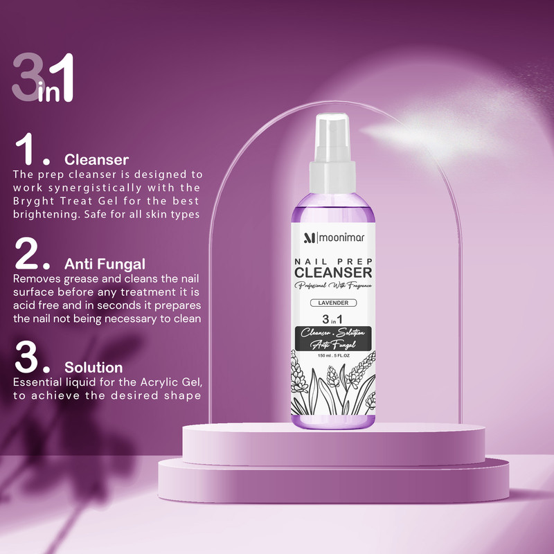 کلینزر کاشت ناخن مونیمار مدل Lavender حجم 150 میلی لیتر