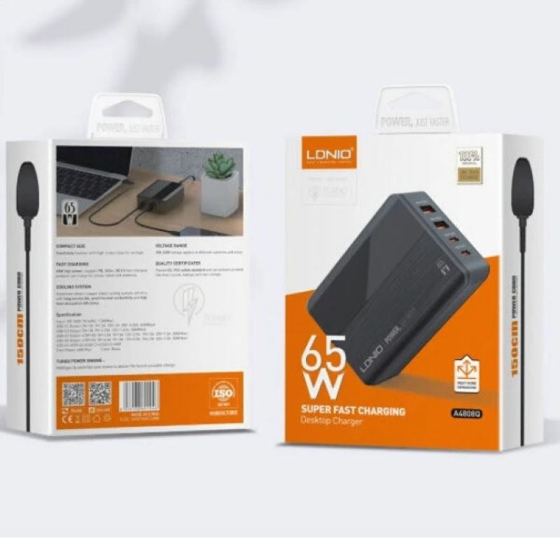 شارژر رومیزی 65 وات چهار پورت الدینیو مدل A4808Q SUPER FAST