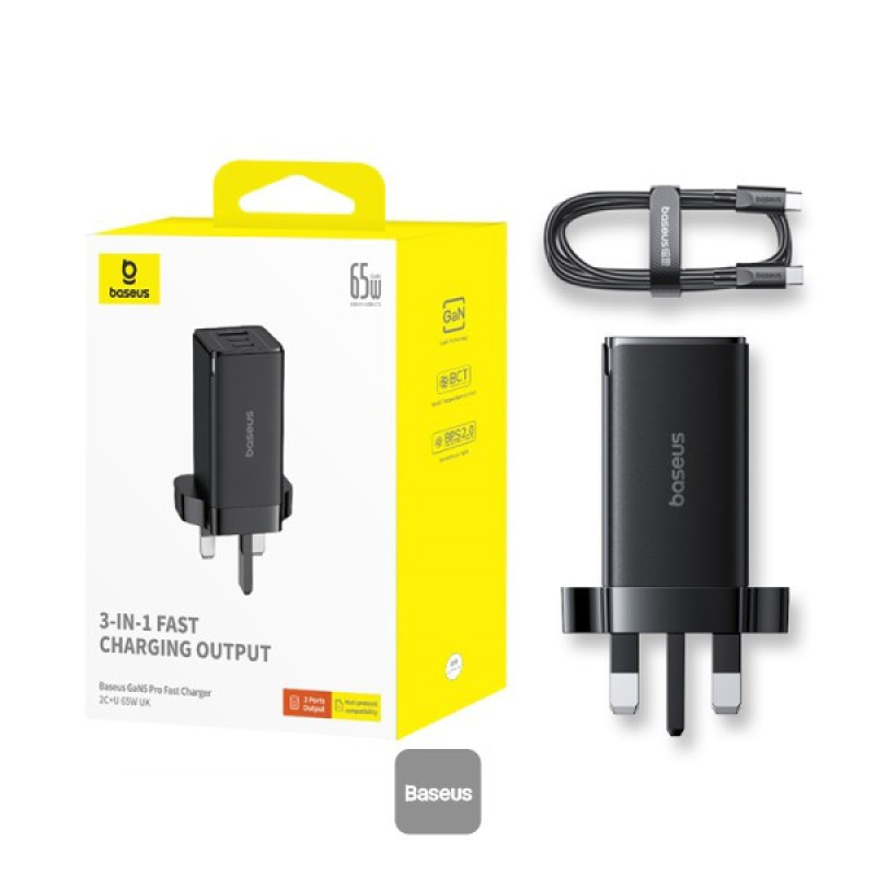شارژر دیواری 65 وات بیسوس مدل CCGAN65UK به همراه کابل USB-C