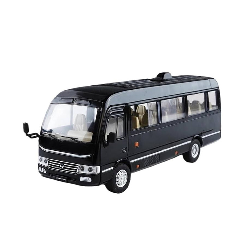 ماکت ماشین ناب سل مدل مینی بوس تویوتا کاستر فلزی سانروف چراغدار موزیکال عقب کش Toyota Coaster Bus به همراه جاسوییچی