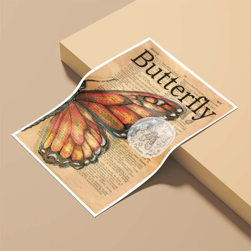 پوستر کارنيکا طرح روزنامه وینتج پروانه Vintage Newspaper Butterfly کد 48198 مجموعه 8 عددی