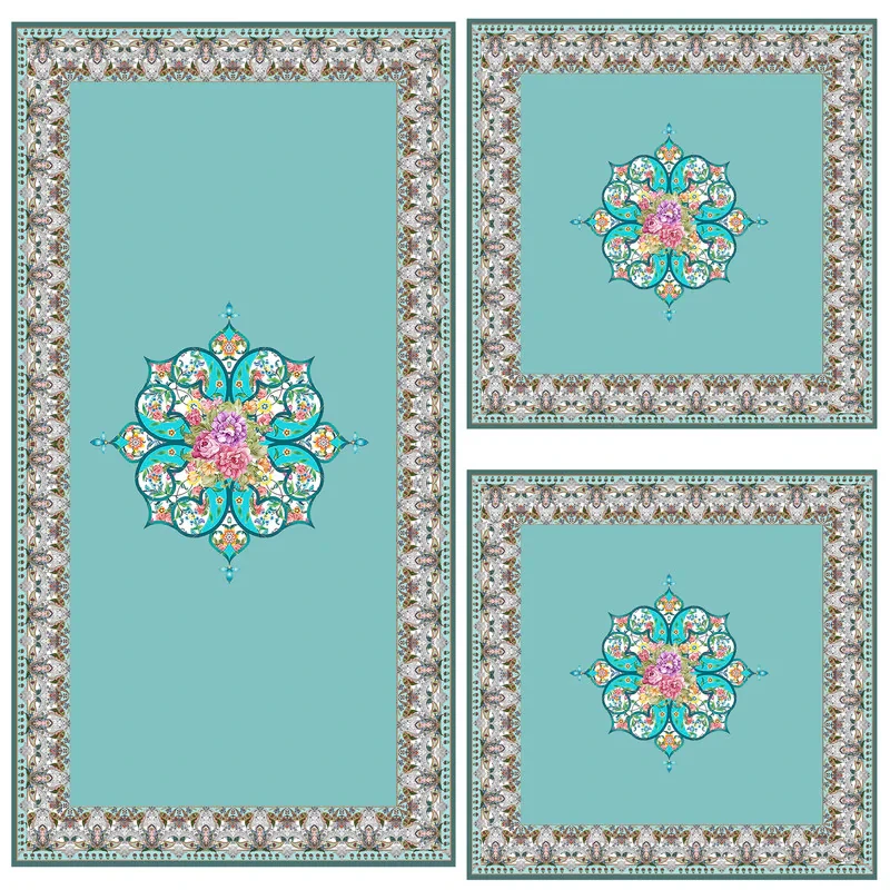 ست رومیزی سه تکه مستطیل مربع طرح اسلیمی کد9988.2
