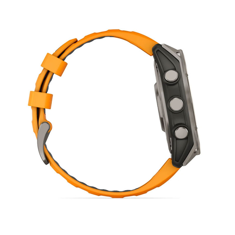 ساعت هوشمند گارمین مدل Fenix 8 - 47mm دارای قابلیت های صفحه نمایش لمسی، کنترل موسیقی، کنترل سطح اکسیژن خون، ضد آب، بند سیلیکون
