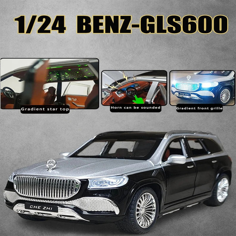 ماکت ماشین بازی فلزی شاسی‌بلند بنز GLS600 مقیاس 1:24 با طراحی دقیق، چراغ‌دار، دارای صدا و حرکت جلو و عقب
