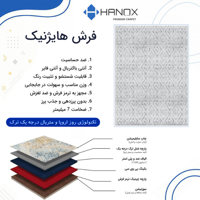فرش ماشینی 1000 شانه زمینه طوسی حاشیه خاکستری هانوکس مدل مراکشی کد MHX.008.4