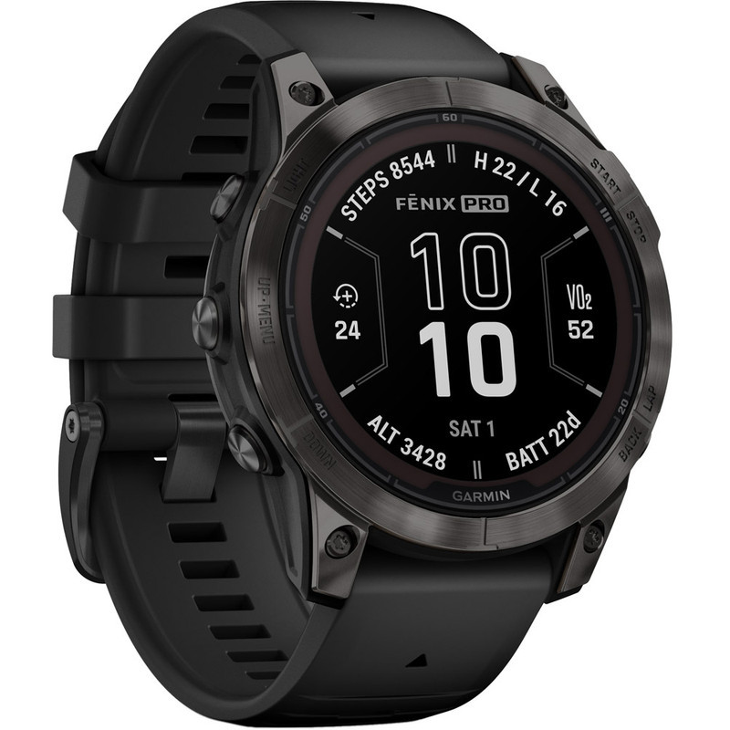 ساعت هوشمند گارمین مدل Fenix 7 pro Sapphire Solar دارای قابلیت های کنترل موسیقی (Music Player)، کنترل سطح اکسیژن خون، ضد آب، صفحه نمایش لمسی بند سیلیکون