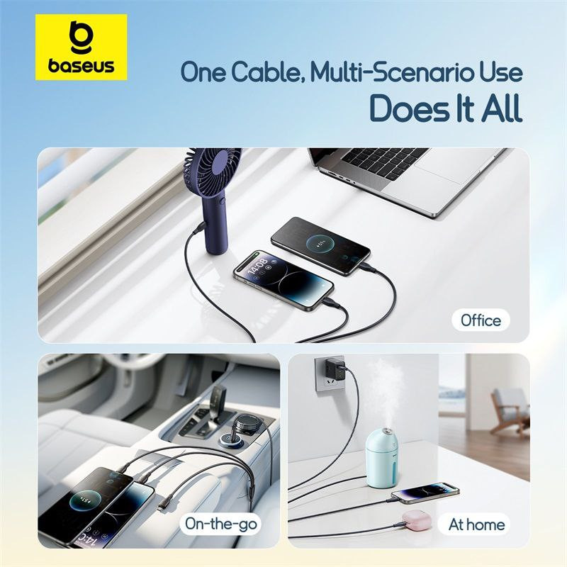 کابل تبدیل USB به لایتنینگUSB-Cmicro-USB بیسوس مدل Ultra-Fast 3.5A طول 1.3 متر