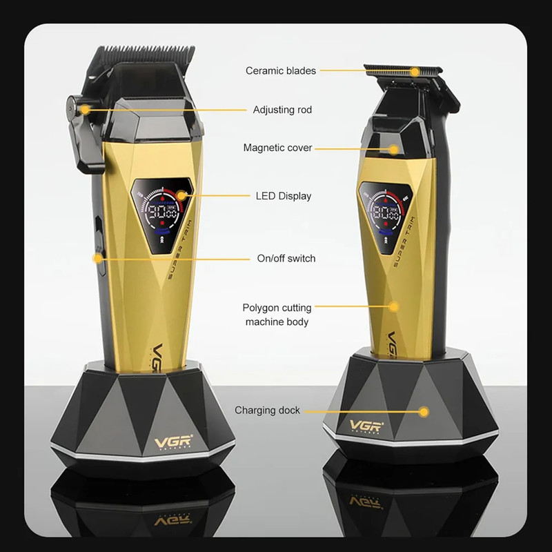 ماشین اصلاح موی سر و صورت شارژی وی جی ار مدل V-877 S3 مجموعه 3 عددی