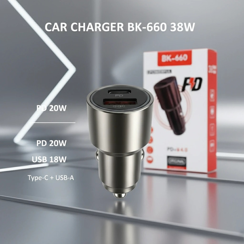 شارژر فندکی 38 وات دو پورت مدل BK-660