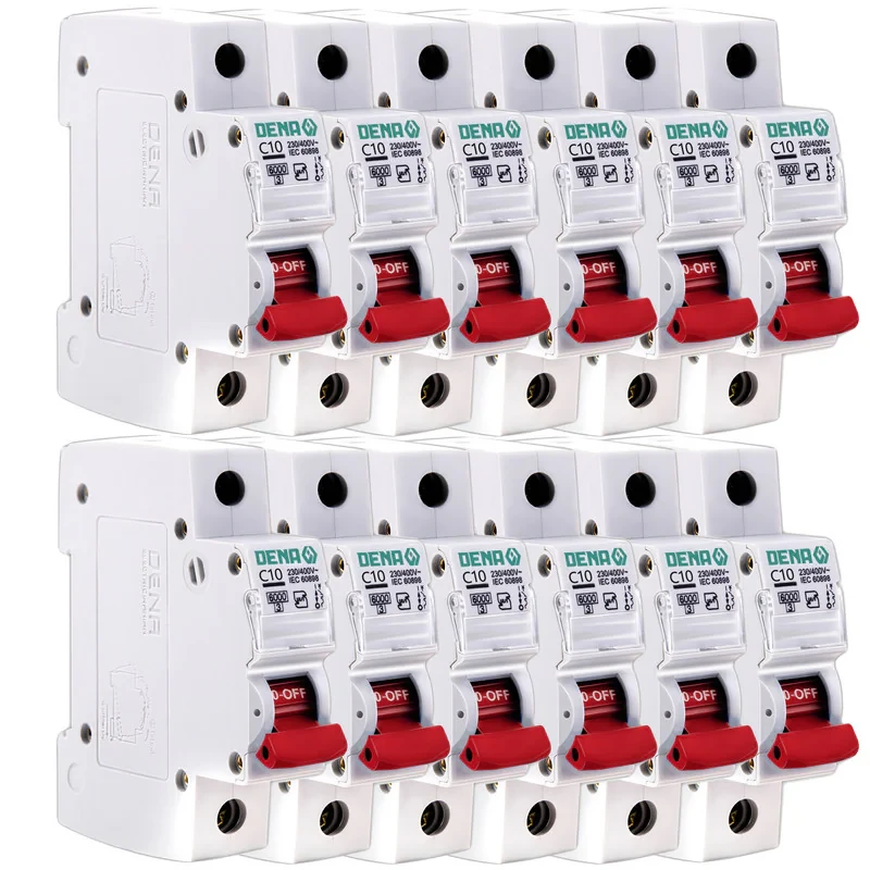 فیوز مینیاتوری تک فاز 10 آمپر دنا الکتریک ایرانیان مدل C10-6KA-12Pcs بسته 12عددی