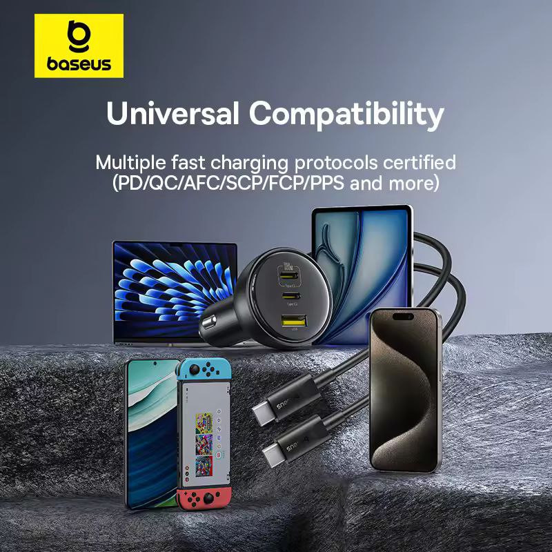 شارژر فندکی 152.5 وات بیسوس مدل BSCC-ZX-CCL به همراه کابل USB-C
