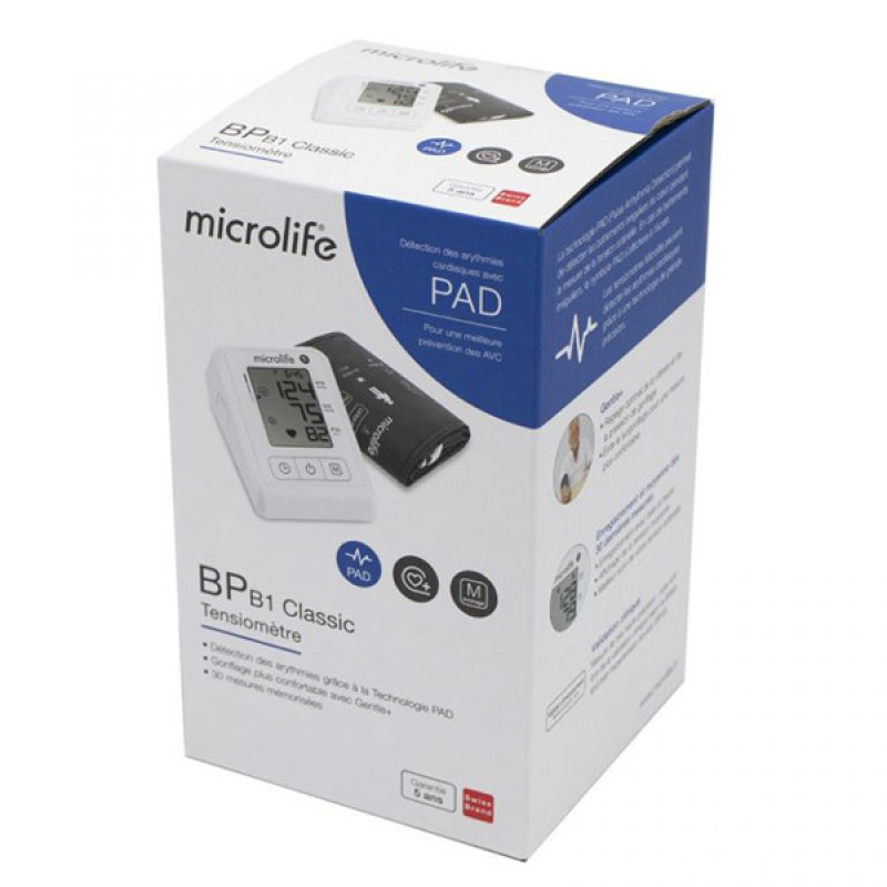 فشارسنج بازویی دیجیتال مایکرولایف مدل BP B1 Classic با قابلیت تشخیص آریتمی، نمایش میانگین نتایج و ذخیره 30 رکورد اندازه‌گیری، مناسب بازو 22 تا 42 سانتی‌متر و دارای تاییدیه CE