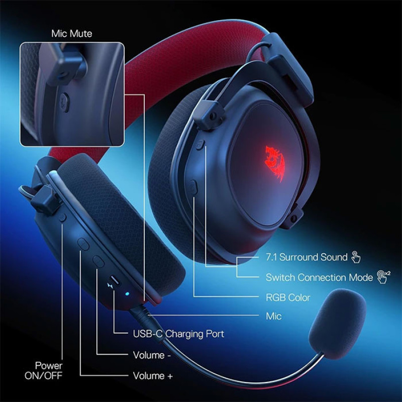 هدست گیمینگ بلوتوثی ردراگون مدل ZEUS H510 PRO RGB