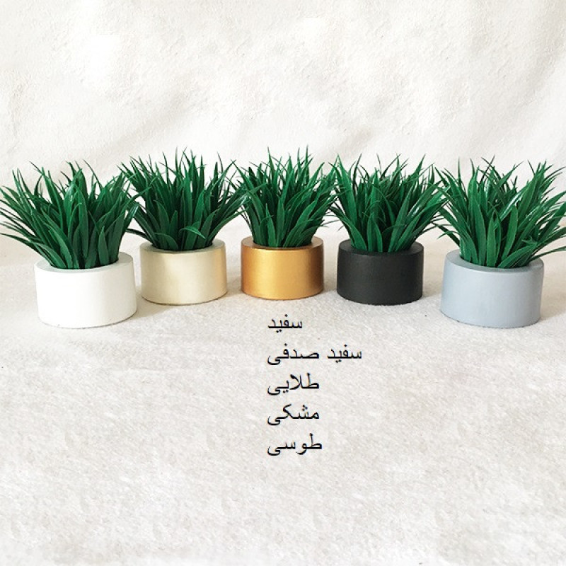 گلدان به همراه گل مصنوعی مدل رزماری 729، ابعاد 8×8×10 سانتی‌متر، وزن 150 گرم، جنس پودر سنگ و رزین