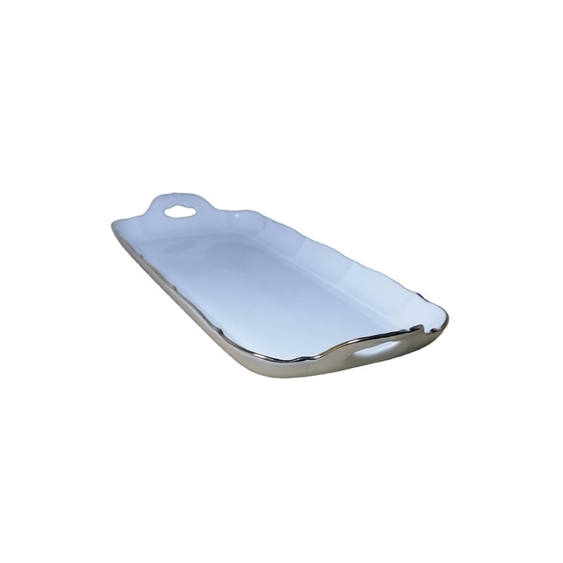 رولت‌خوری چینی مقصود کد 28 مدل مستطیلی مناسب شیرینی رولتی ابعاد 29×13×2 سانتی‌متر قابل شستشو با دست و ماشین ظرفشویی همراه جعبه