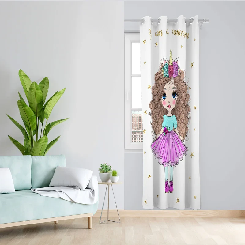 پرده مدل اتاق کودک مخمل پانچی طرح دخترانه کد 4286 سایز 140x280 سانتی متر