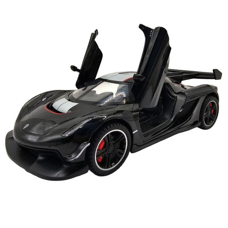 ماکت ماشین ناب سل مدل کوئینگزگ جسکو درب خفاشی فلزی موزیکال چراغدار عقب کش کد Koenigsegg JESKO همراه با استند