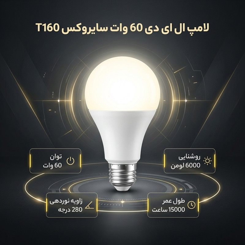 لامپ ال ای دی 60 وات سایروکس مدل T160 پایه E27