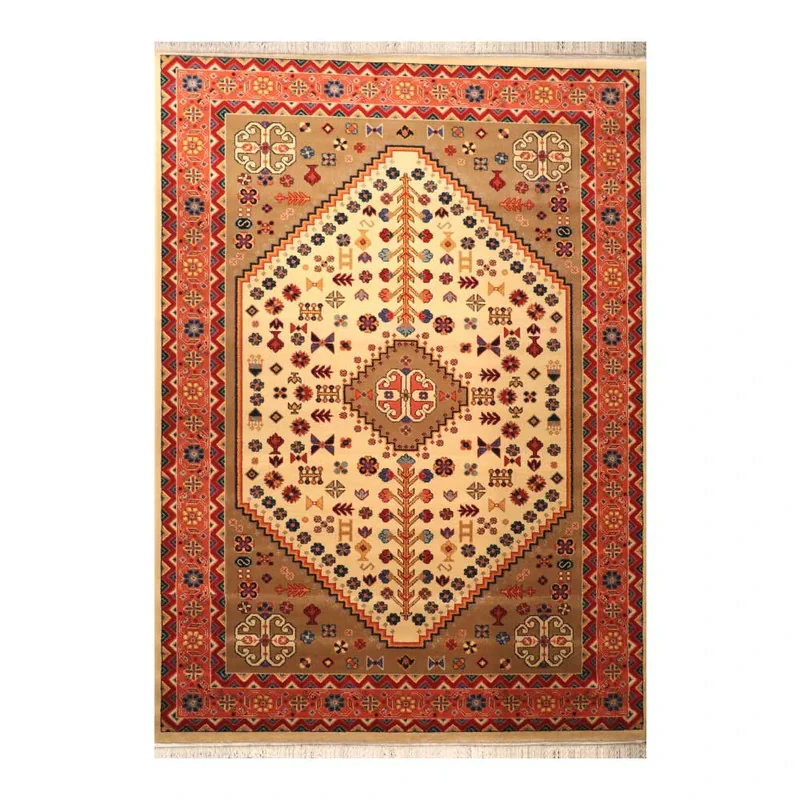 فرش ماشینی 320 شانه زمینه کرم حاشیه کرم مدل شاهسون طرح SH-B008-5003
