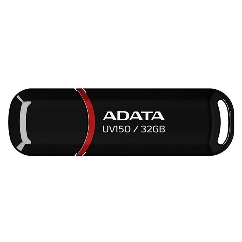 فلش مموری ای دیتا مدل UV150 ظرفیت 32 گیگابایت با رابط USB 3.2 Gen1، سرعت خواندن 90 مگابایت بر ثانیه، سرعت نوشتن 40 مگابایت بر ثانیه، طراحی درپوش‌دار و سازگار با ویندوز، مک و لینوکس