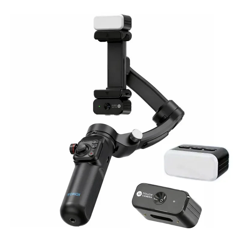 گیمبال و استابیلایزر هوشمند توکی مدل M03 AI 3-Axis به همراه دوربین دنبال کننده و میکروفون و فلش