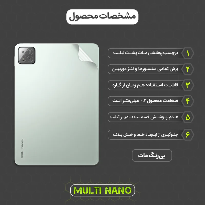 محافظ پشت مات نانو هیدروژل مولتی نانو مدل X-F1B مناسب برای تبلت شیائومی Pad 7 11.2 inch 2024