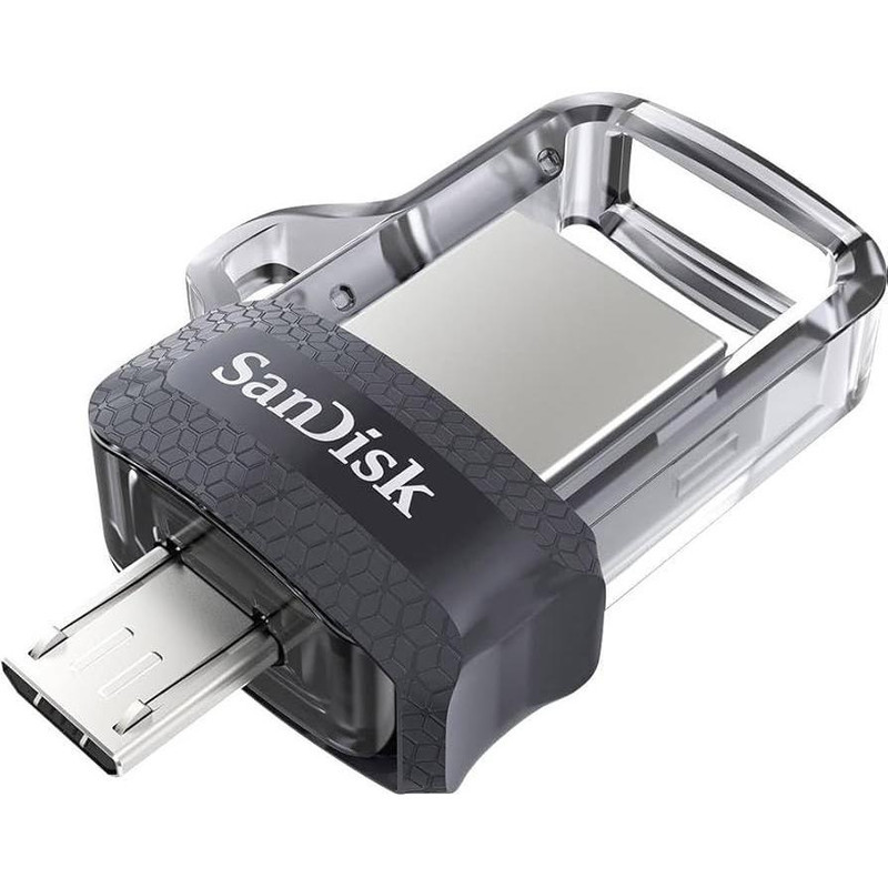 فلش مموری دوکاره سن دیسک مدل Ultra Dual Drive M3.0 ظرفیت 128 گیگابایت با رابط USB3.0 و MicroUSB، سرعت خواندن تا 150 مگابایت بر ثانیه و پشتیبانی از اپلیکیشن SanDisk Memory Zone