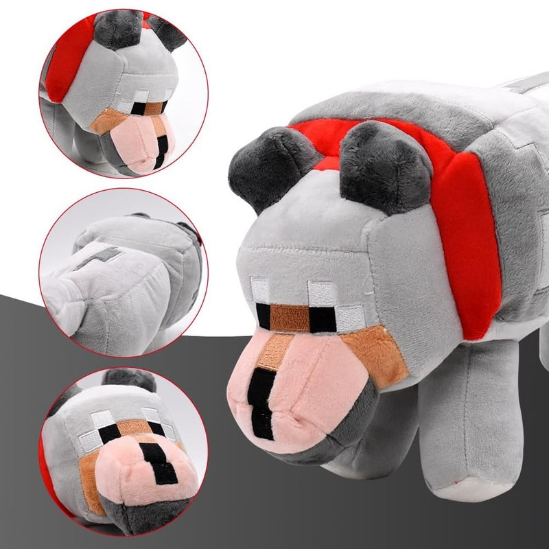 عروسک طرح شخصیت گرگ ماینکرافت مدل Minecraft Wolf کد MYC01 طول 32 سانتی‌متر