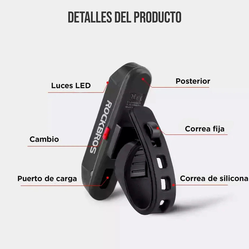 چراغ عقب دوچرخه راک براس مدل شارژی A-54-BK کد 1757