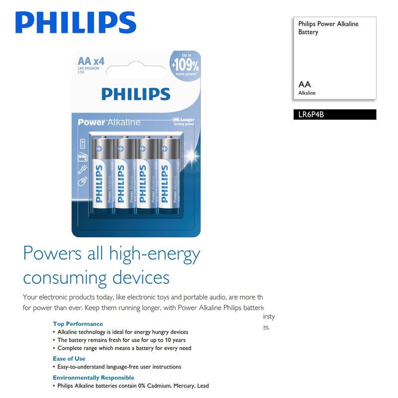 باتری قلمی فیلیپس مدل Power Alkaline LR6P4B بسته چهار عددی