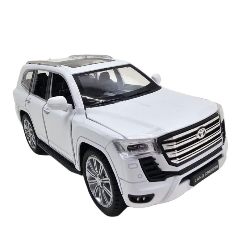 ماکت ماشین فلزی شاسی‌بلند تویوتا لندکروز ناب سل مدل land Cruiser VX با مقیاس 1:24، چراغ LED جلو و عقب، صدای موتور شبیه‌سازی شده، مکانیزم عقب‌کش، درب‌های بازشونده از بغل و بالا، رینگ و تایر لاستیکی