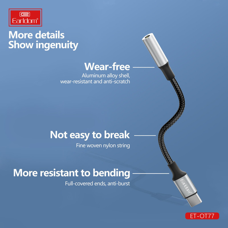 مبدل USB-C به جک 3.5 میلی متری ارلدام مدل ET-OT77