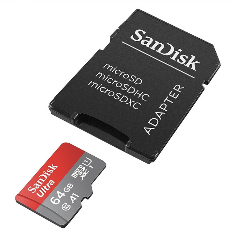 کارت حافظه microSDHC سن دیسک مدل Ultra A1 کلاس 10 استاندارد UHS-I سرعت 100MBps ظرفیت ۶۴ گیگابایت به همراه آداپتور SD