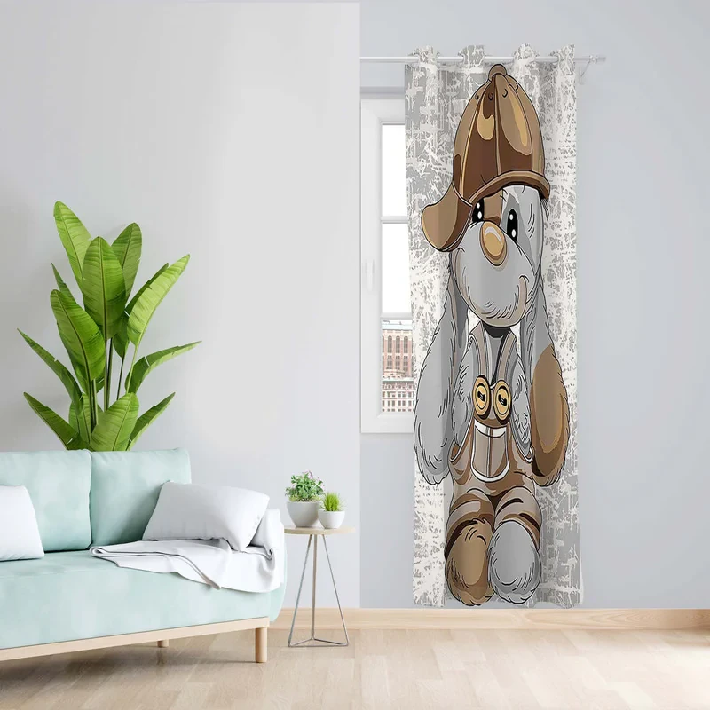 پرده طرح کودک خرگوش مدل مخمل پانچی کد 5498 z سایز 140x200 سانتی متر