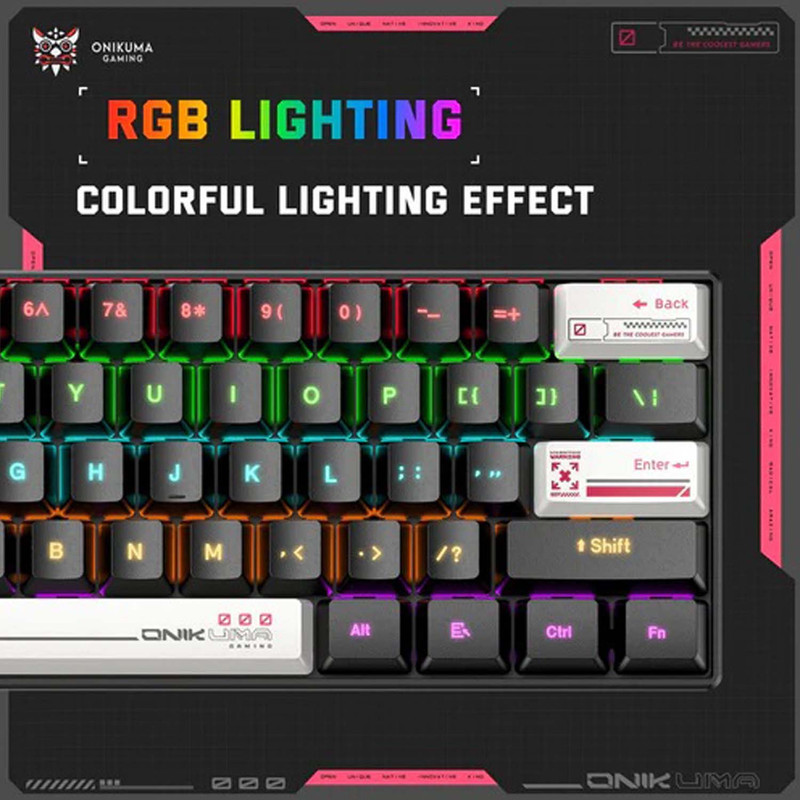 کیبورد گیمینگ اونیکوما مدل G55 RGB، مکانیکال سوییچ قهوه‌ای، Tenkeyless، نورپردازی RGB