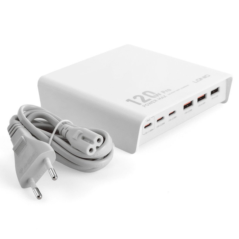 شارژر رومیزی 120وات الدینیو مدل HUB CHARGER Q605