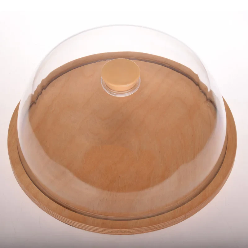 ظرف کیک چوبی با درب طلقی و دستگیره پلاستیکی، قطر 25 cm، ارتفاع 12 cm، قابل شست‌وشو در ماشین ظرفشویی، کد 1010