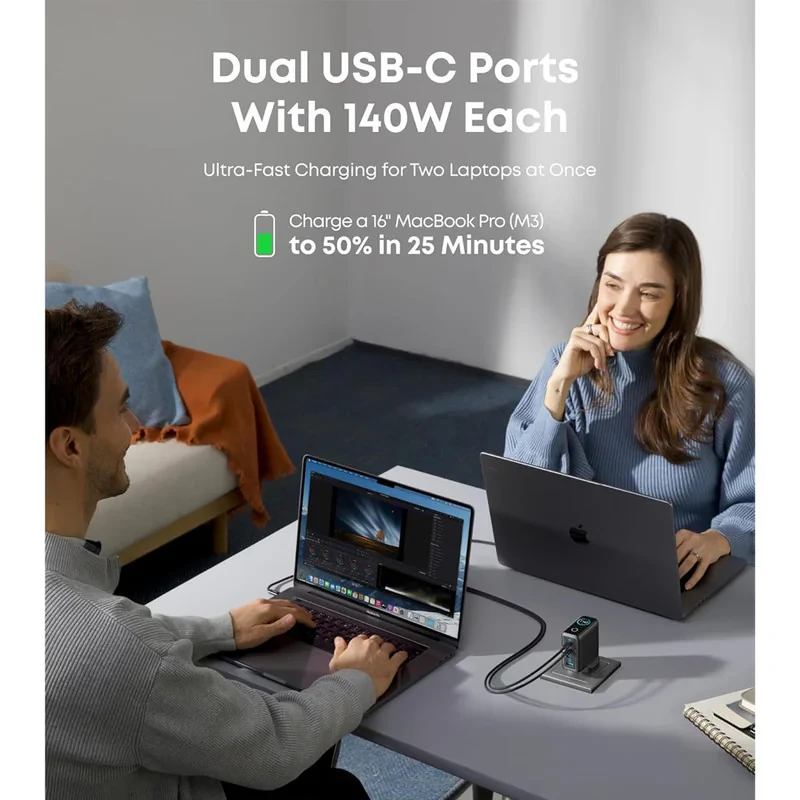 شارژر دیواری 140 وات 4 پورت انکر مدل B0DPKP7RD8 به همراه کابل USB-C به طول 1.5 متر