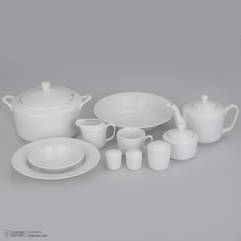 سرویس غذاخوری 102 پارچه چینی زرین ایران سری رادیانس مدل White درجه یک