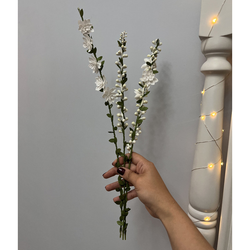 گل مصنوعی شاخه‌ای گل و غنچه، مجموعه 3 عددی، ابعاد 5×2×40 سانتی‌متر، وزن 100 گرم