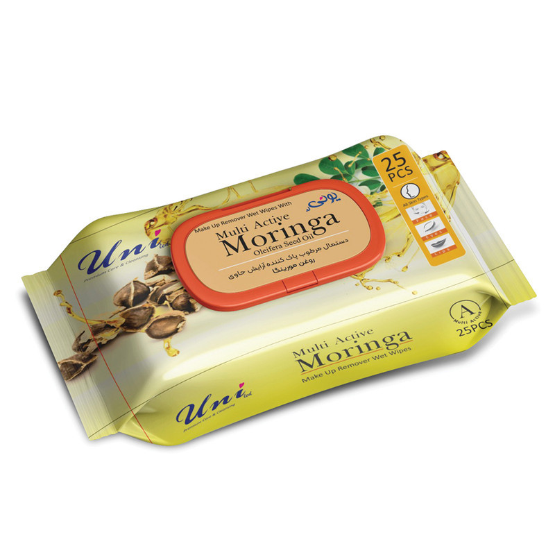 دستمال مرطوب یونی لد مدل روغن مورینگا دو بسته 25 عددی