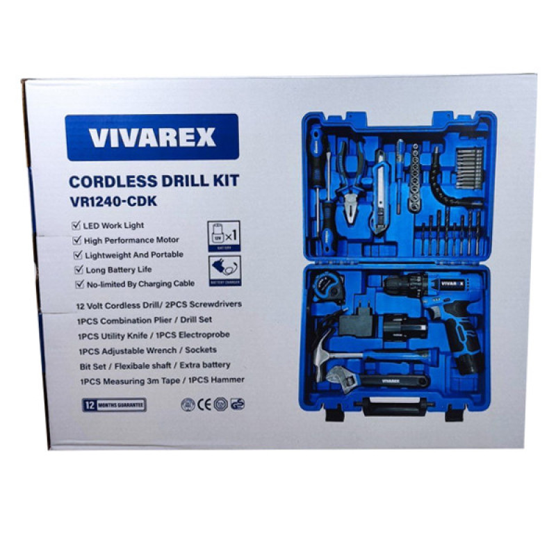 مجموعه 40 عددی دریل پیچ گوشتی شارژی 10 میلی متری 12 ولت ویوارکس  مدل VR1240-CDK