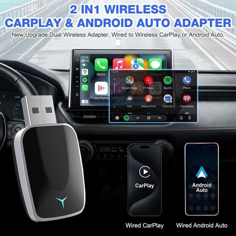 کارپلی و اندروید اتو مدل 2in1 به همراه مبدل USB به USB-C