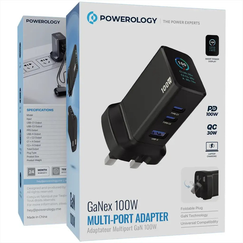 شارژر دیواری 100 وات 3 پورت پاورولوجی مدل PWC2418BK