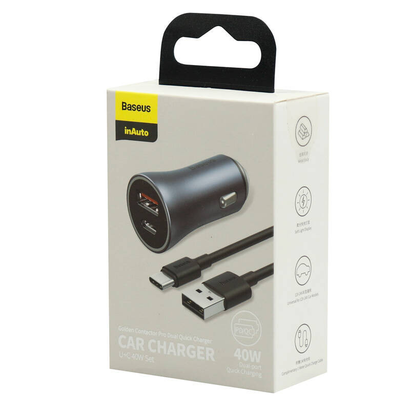 شارژر فندکی باسئوس مدل Golden Contactor Pro به همراه کابل تبدیل USB-C